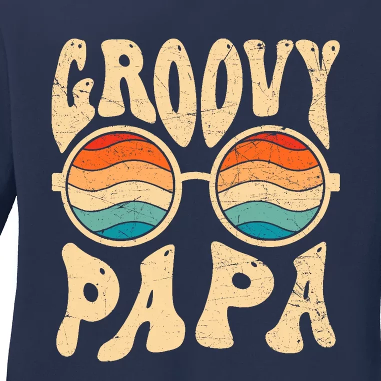 Groovy Papa 70s Aesthetic Nostalgia 1970S Retro Groovy Dad Ladies Long Sleeve Shirt