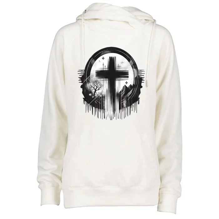 Gothic Punk Art Christian Cross Of Jesus Distressed Graphic Cute Gift Womens Funnel Neck Pullover Hood