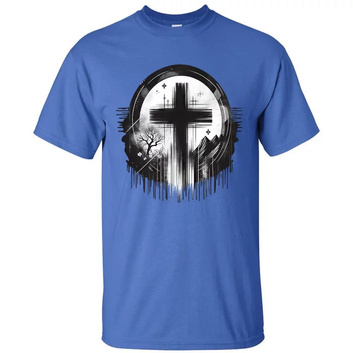 Gothic Punk Art Christian Cross Of Jesus Distressed Graphic Cute Gift Tall T-Shirt