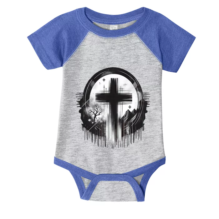 Gothic Punk Art Christian Cross Of Jesus Distressed Graphic Cute Gift Infant Baby Jersey Bodysuit