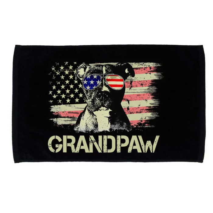 Grandpaw Pitbull American Flag Sunglasses Pittie Dog Grandpa Microfiber Hand Towel