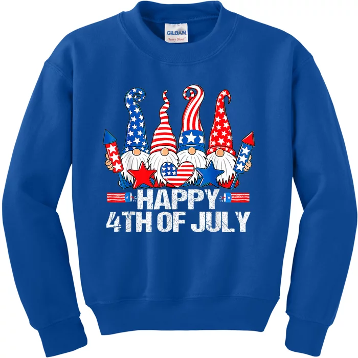 Gnomes Patriotic American Flag Cute Gnomes 4th Of July Gift Kids Sweatshirt