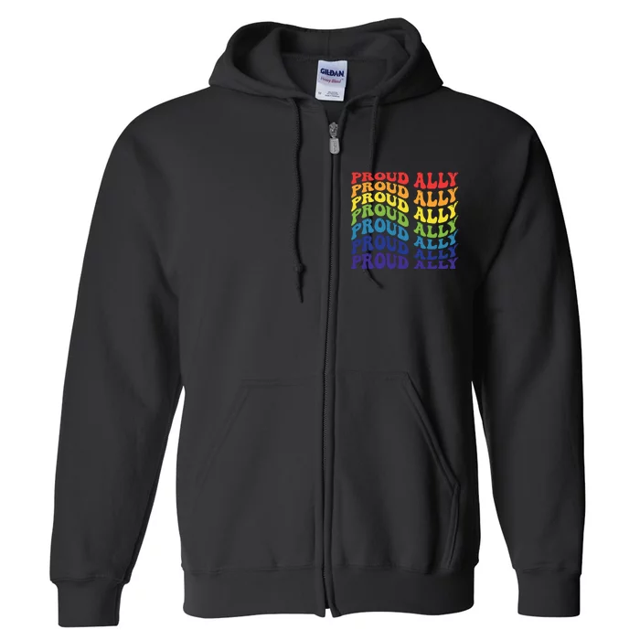 Groovy Proud Ally Lgbt Support Full Zip Hoodie