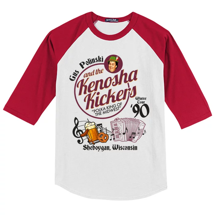 Gus Polinski And The Kenosha Kickers Sheboygan Wisconsin Winter Tour 1990 Kids Colorblock Raglan Jersey