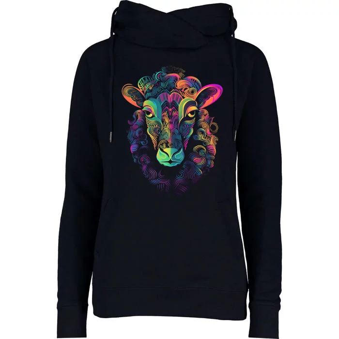 Graffiti Pop Art Of Sheep Animal Graphic Tees For Womens Funnel Neck Pullover Hood