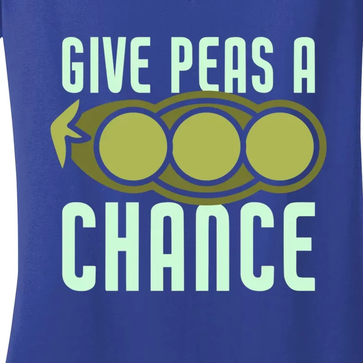 Give Peas A Chance Funny Veggie Veganism Food Cool Gift Women's V-Neck T-Shirt