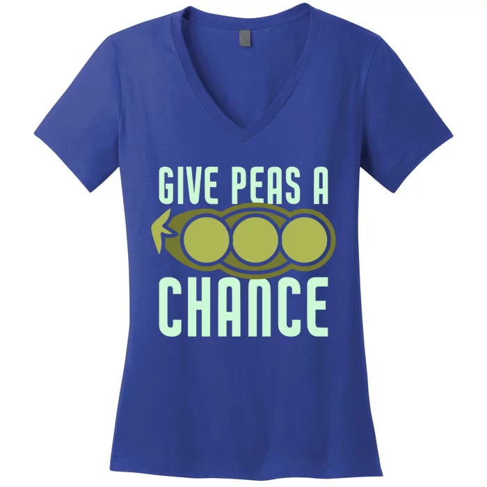 Give Peas A Chance Funny Veggie Veganism Food Cool Gift Women's V-Neck T-Shirt