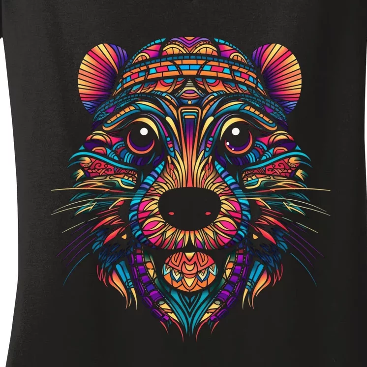 Graffiti Pop Art Of Beaver Animal Graphic Tees For Women's V-Neck T-Shirt