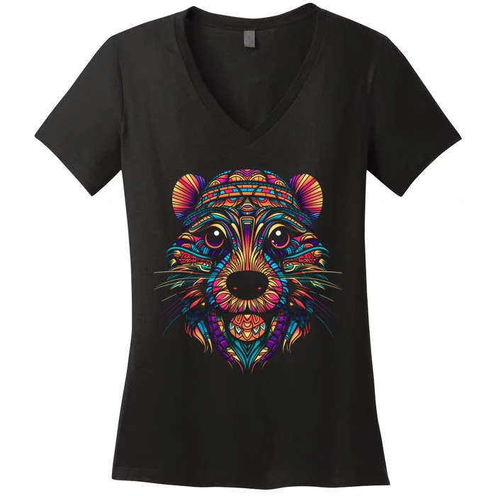 Graffiti Pop Art Of Beaver Animal Graphic Tees For Women's V-Neck T-Shirt