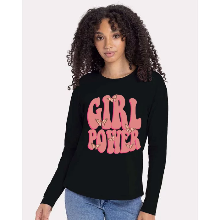 Girl Power Butterfly Retro Womens Cotton Relaxed Long Sleeve T-Shirt