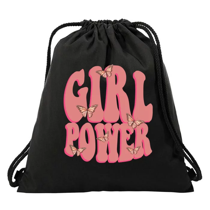 Girl Power Butterfly Retro Drawstring Bag