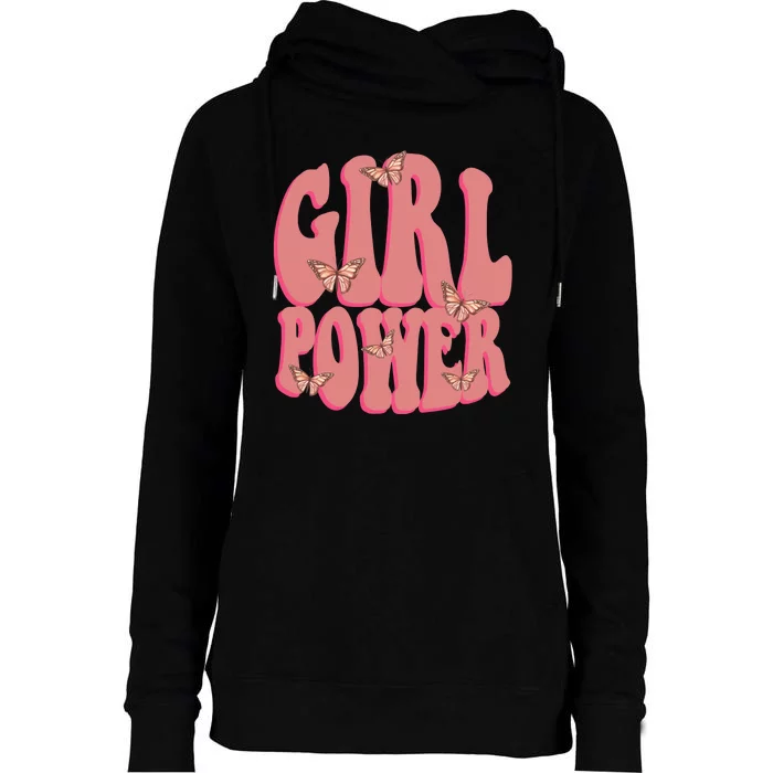 Girl Power Butterfly Retro Womens Funnel Neck Pullover Hood