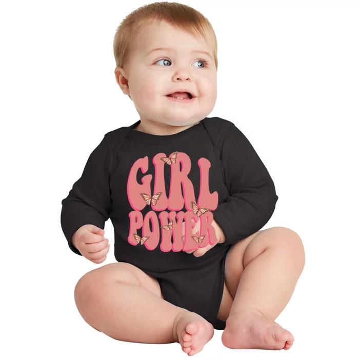 Girl Power Butterfly Retro Baby Long Sleeve Bodysuit