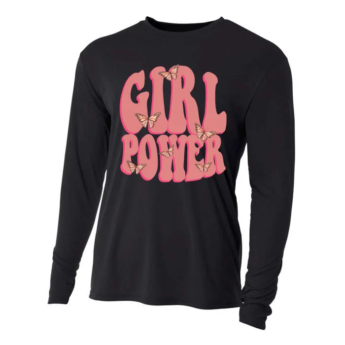 Girl Power Butterfly Retro Cooling Performance Long Sleeve Crew