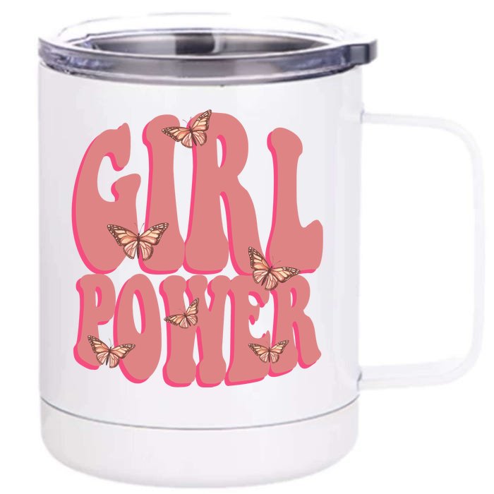 Girl Power Butterfly Retro Front & Back 12oz Stainless Steel Tumbler Cup