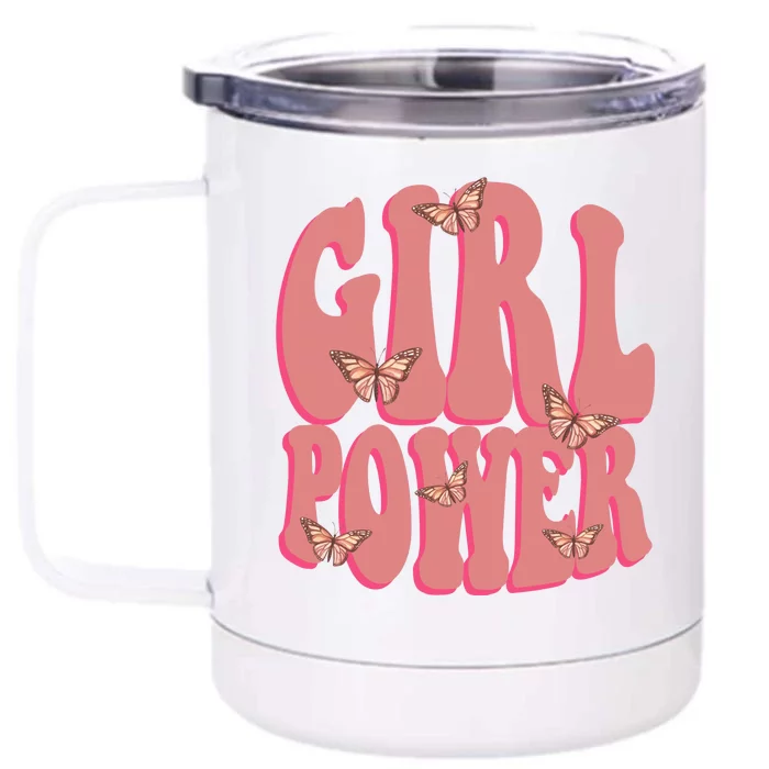 Girl Power Butterfly Retro Front & Back 12oz Stainless Steel Tumbler Cup