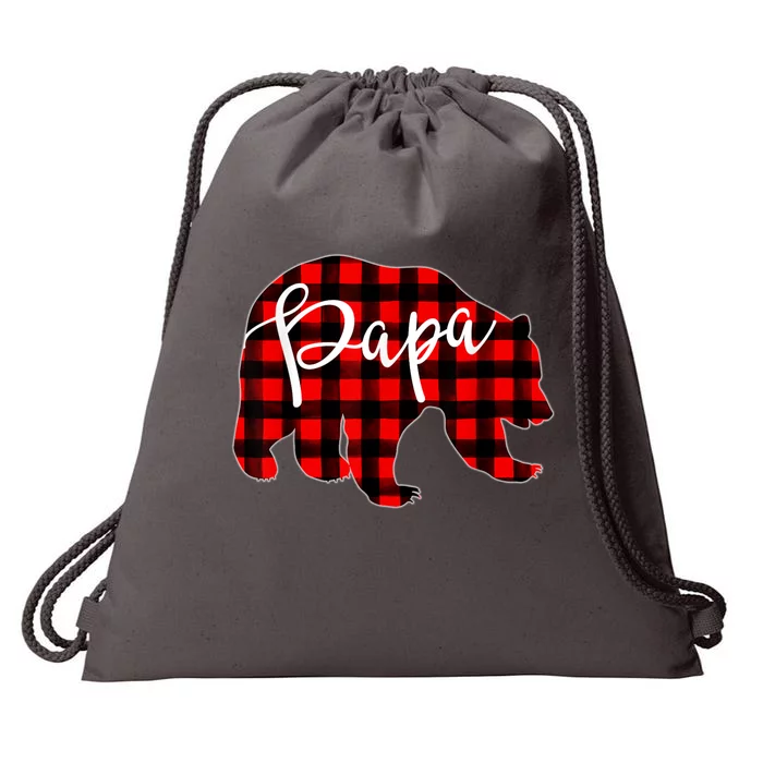 Gray Papa Bear Matching Family Christmas Plaid Buffalo Check Drawstring Bag