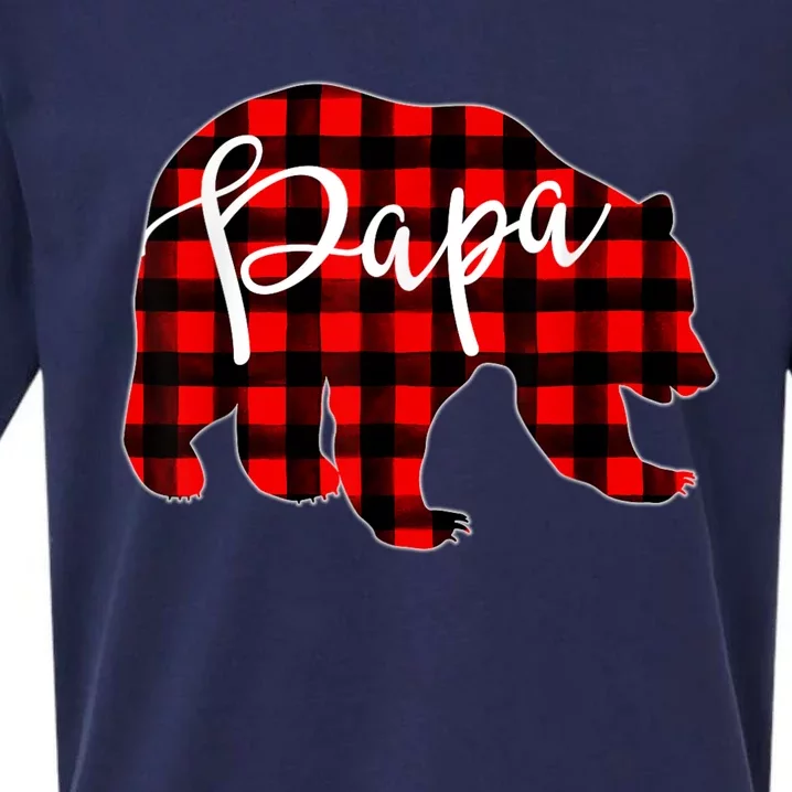 Gray Papa Bear Matching Family Christmas Plaid Buffalo Check Sueded Cloud Jersey T-Shirt