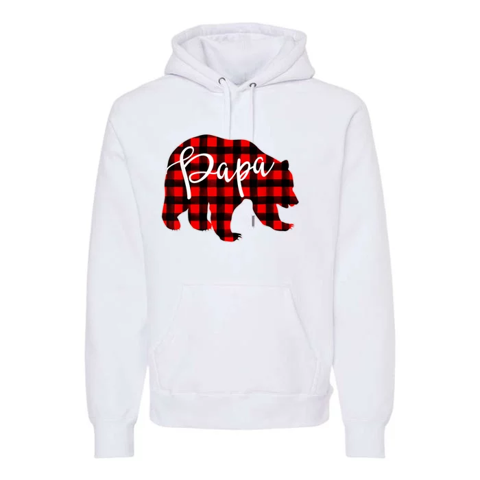 Gray Papa Bear Matching Family Christmas Plaid Buffalo Check Premium Hoodie