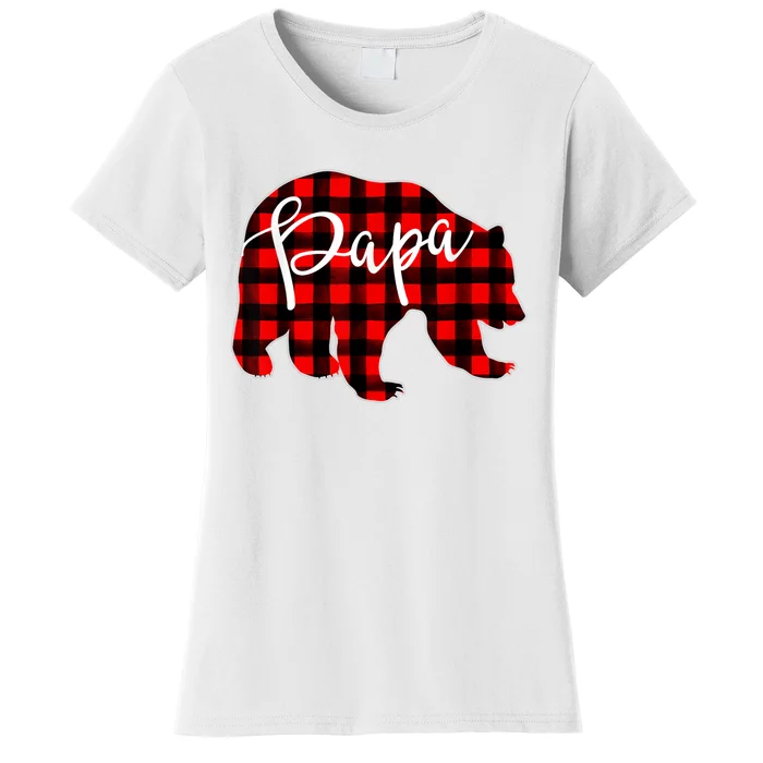 Gray Papa Bear Matching Family Christmas Plaid Buffalo Check Women's T-Shirt