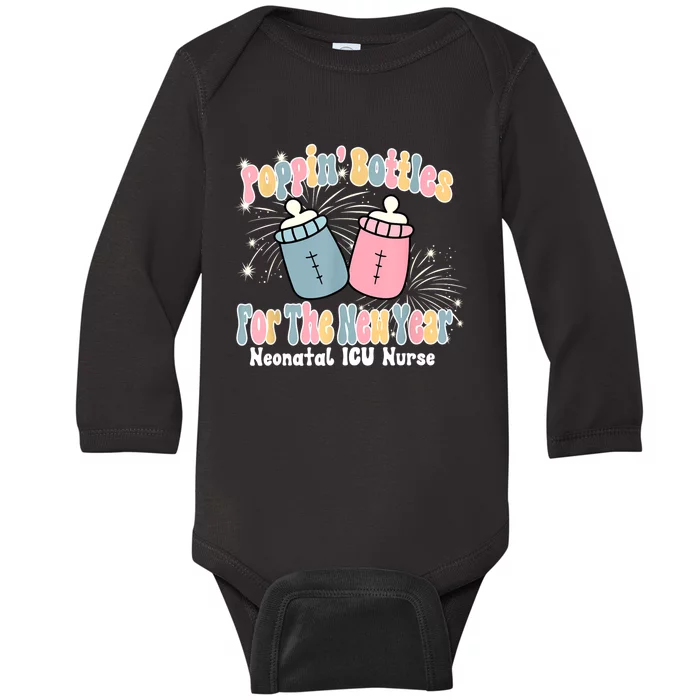 Groovy Poppin Bottles For The New Year Funny Nicu Nurse Xmas Baby Long Sleeve Bodysuit