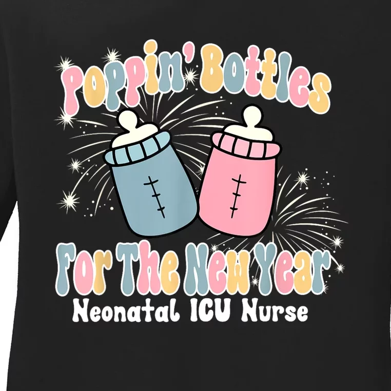 Groovy Poppin Bottles For The New Year Funny Nicu Nurse Xmas Ladies Long Sleeve Shirt