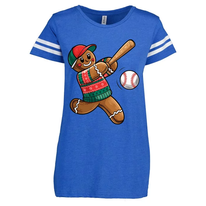 Gingerbread Playing Baseball Christmas Lights Xmas Pjs Enza Ladies Jersey Football T-Shirt