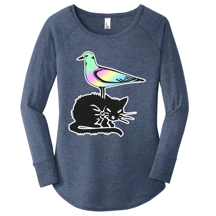 Goth Pastel Bird And Black Cat Design Great Gift Women's Perfect Tri Tunic Long Sleeve Shirt