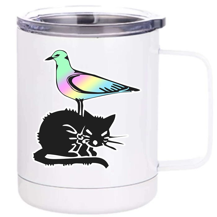 Goth Pastel Bird And Black Cat Design Great Gift Front & Back 12oz Stainless Steel Tumbler Cup