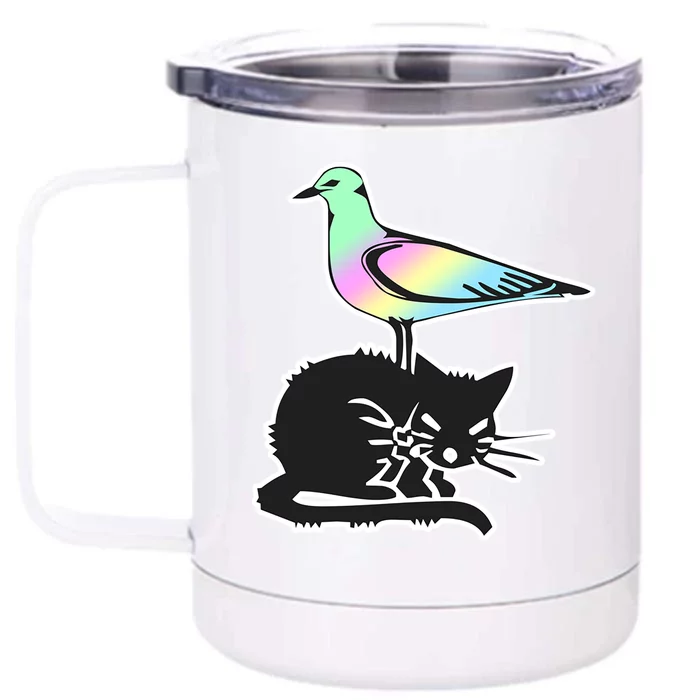 Goth Pastel Bird And Black Cat Design Great Gift Front & Back 12oz Stainless Steel Tumbler Cup