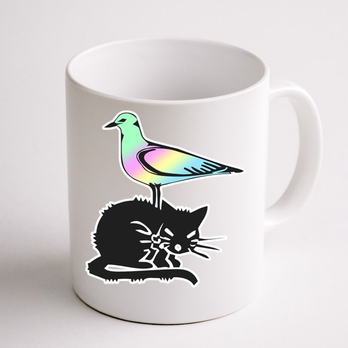 Goth Pastel Bird And Black Cat Design Great Gift Front & Back Coffee Mug