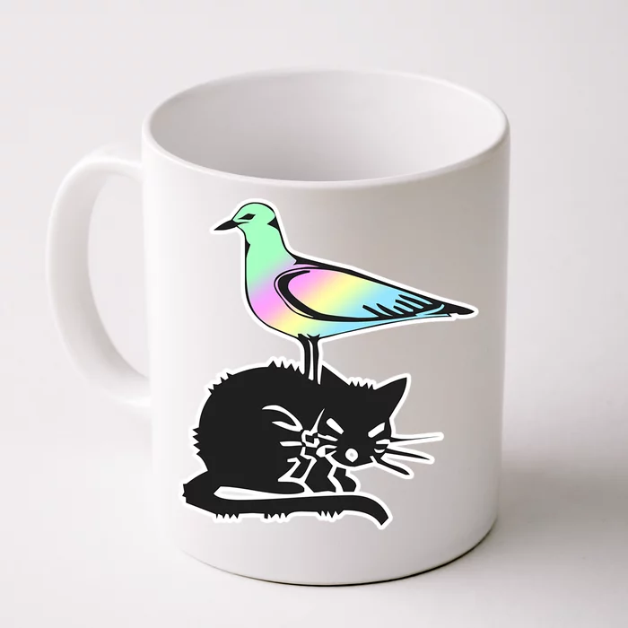 Goth Pastel Bird And Black Cat Design Great Gift Front & Back Coffee Mug