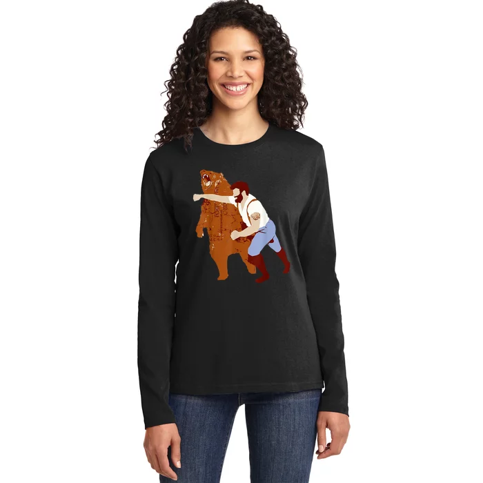 Guy Punching Bear Ladies Long Sleeve Shirt