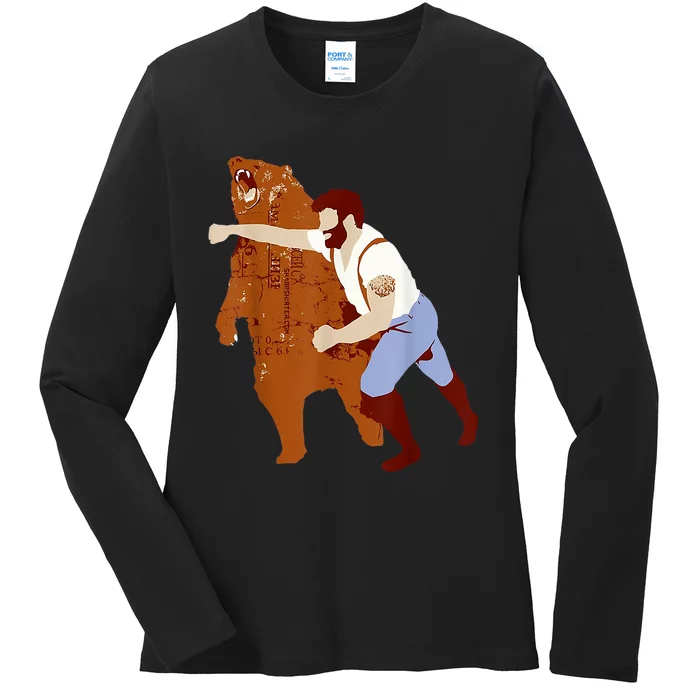 Guy Punching Bear Ladies Long Sleeve Shirt