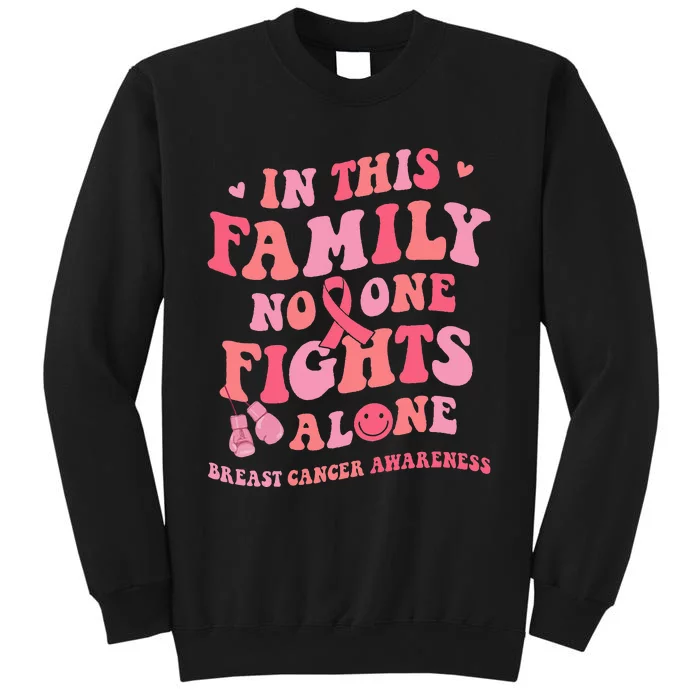 Groovy Pink Breast Cancer Warrior Family No One Fight Alone Sweatshirt