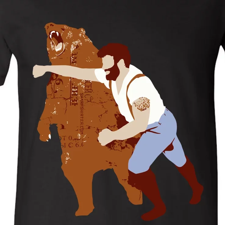 Guy Punching Bear V-Neck T-Shirt