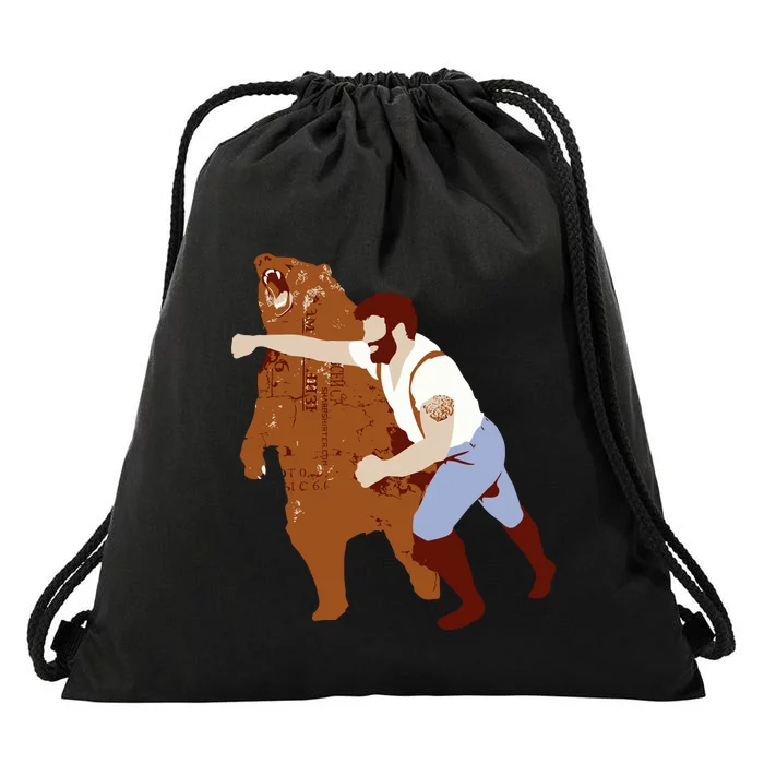 Guy Punching Bear Drawstring Bag