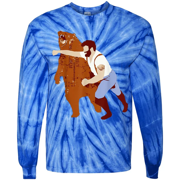 Guy Punching Bear Tie-Dye Long Sleeve Shirt