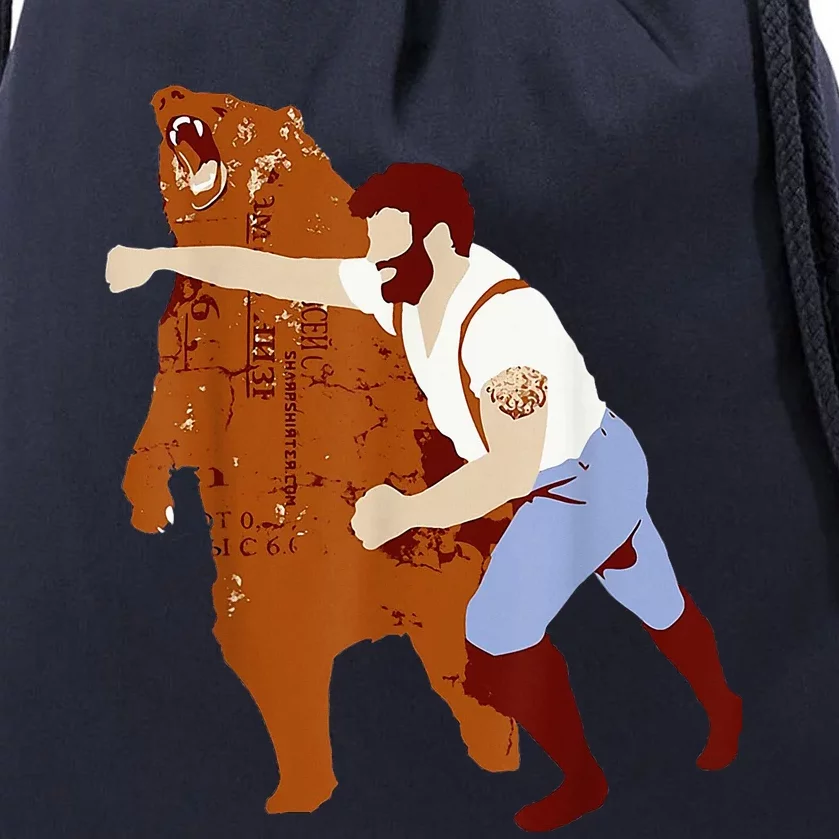 Guy Punching Bear Drawstring Bag