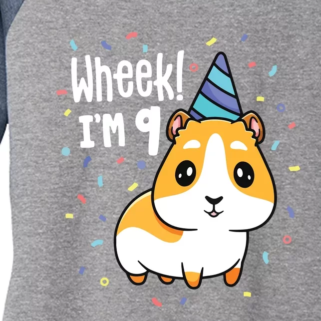 Guinea Pig Birthday Party Wheek Kids 9 Year Old 9th Outfit Women's Tri-Blend 3/4-Sleeve Raglan Shirt