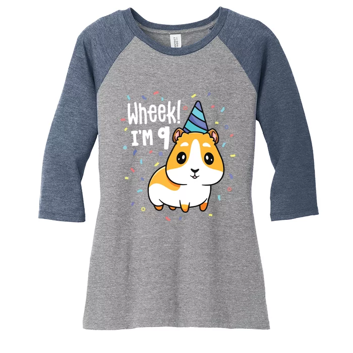 Guinea Pig Birthday Party Wheek Kids 9 Year Old 9th Outfit Women's Tri-Blend 3/4-Sleeve Raglan Shirt