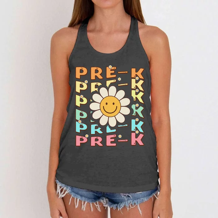 Groovy Prek Back To School Funny First Day Of Prek Women's Knotted Racerback Tank