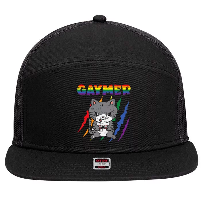 Gaymer Purride Cat Video Game Gamer Lgbtq 7 Panel Mesh Trucker Snapback Hat