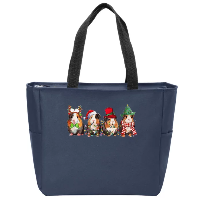 Guinea Pig Christmas Funny Cute Cavy Santa Hat Family Holiday Zip Tote Bag