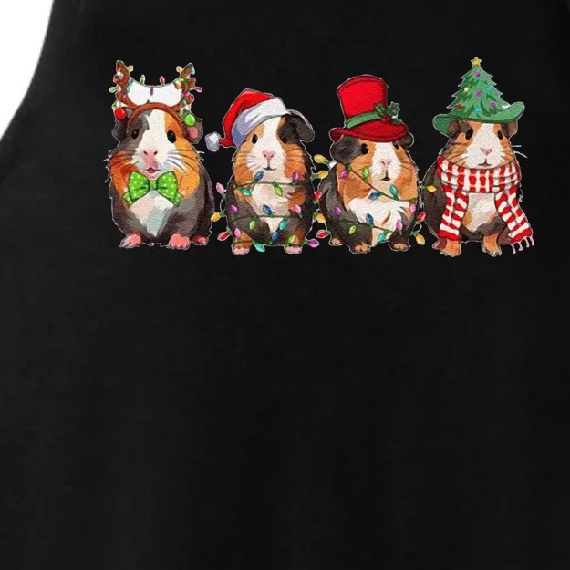 Guinea Pig Christmas Funny Cute Cavy Santa Hat Family Holiday Ladies Tri-Blend Wicking Tank