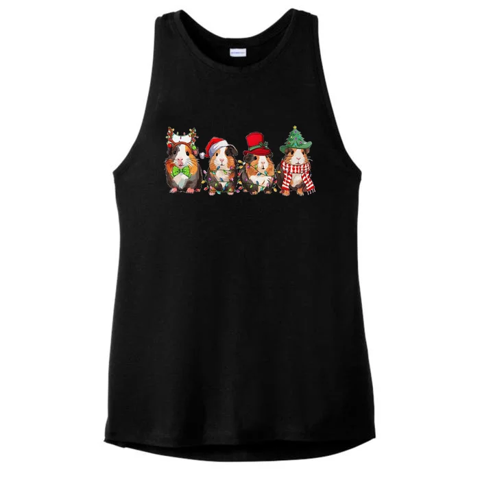 Guinea Pig Christmas Funny Cute Cavy Santa Hat Family Holiday Ladies Tri-Blend Wicking Tank