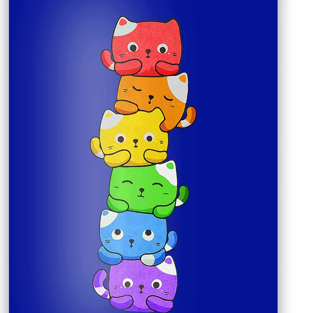 Gay Pride Cat LGBT Kawaii Cats Pile Cute Anime Rainbow Flag Poster