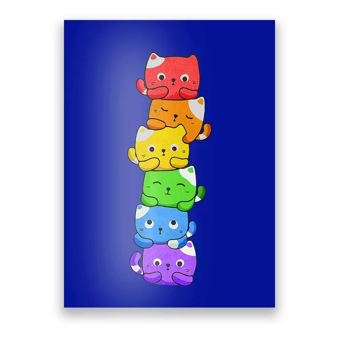 Gay Pride Cat LGBT Kawaii Cats Pile Cute Anime Rainbow Flag Poster