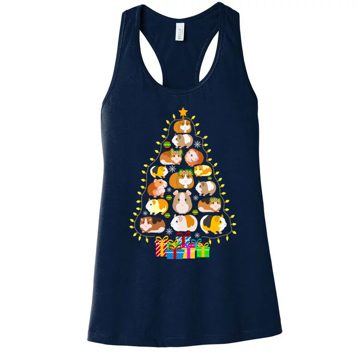 Guinea Pig Christmas Tree Funny Guinea Pig Christmas Lights Guinea Pig Christmas Women's Racerback Tank