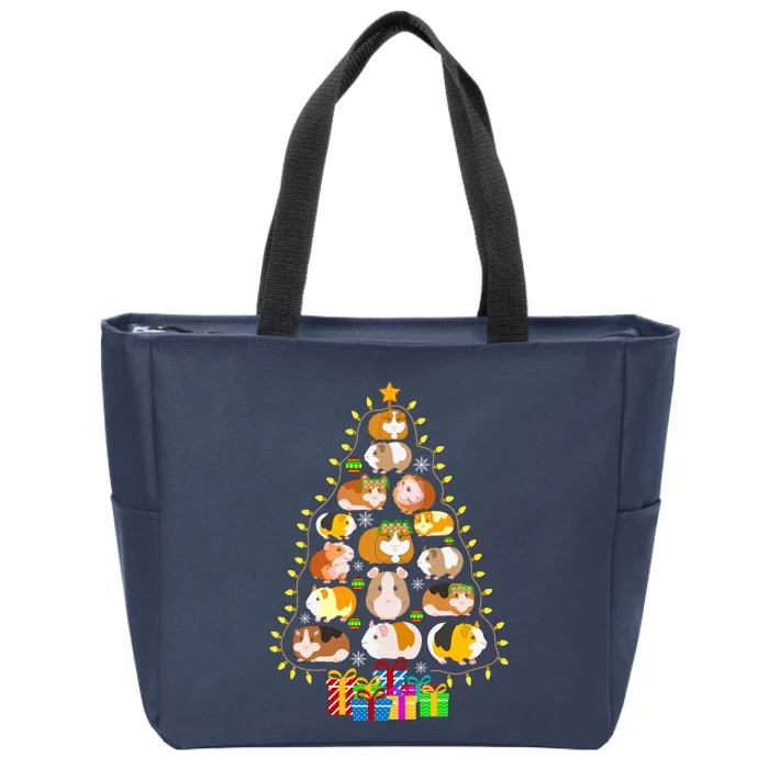 Guinea Pig Christmas Tree Funny Guinea Pig Christmas Lights Guinea Pig Christmas Zip Tote Bag